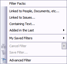 Filter Facts menu options Filter Facts menu options