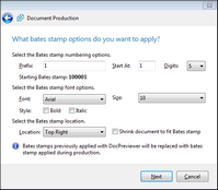 Batch Print Wizard > Bates Stamp Options