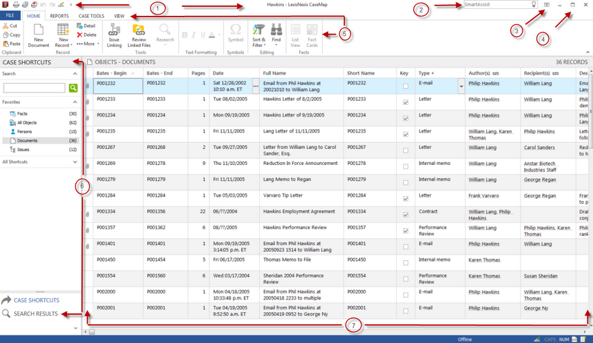 CaseMap user interface