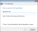 New ReportBook Wizard > Name ReportBook and Finish