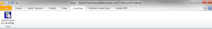 Microsoft Outlook 2007 toolbar > CaseMap menu and Send Email to CaseMap button