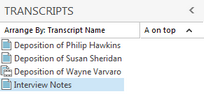 Transcripts pane with applied transcript filter Transcripts pane with applied transcript filter