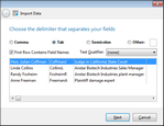 Import Wizard > Delimiter box