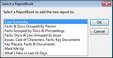 Select a ReportBook dailog box