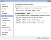 Options dialog box > Research tab