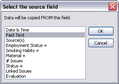 Select the source field dialog box