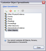Customize Objects Spreadsheets
