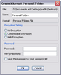 Create Microsoft Personal Folders dialog box