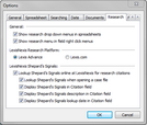 Options dialog box > Research tab
