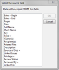 Select the source field dialog box