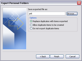 Export Personal Folders > Save exported file as dialog box