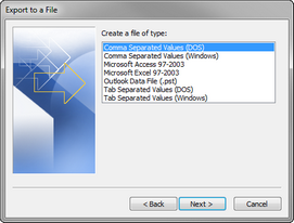 Export to a file > Create a file of type dialog box