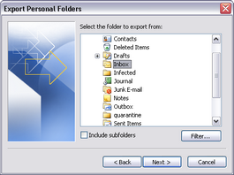 Export to a file > Export Personal Folders dialog box