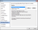 Options dialog box > ReportBook Plug Ins tab