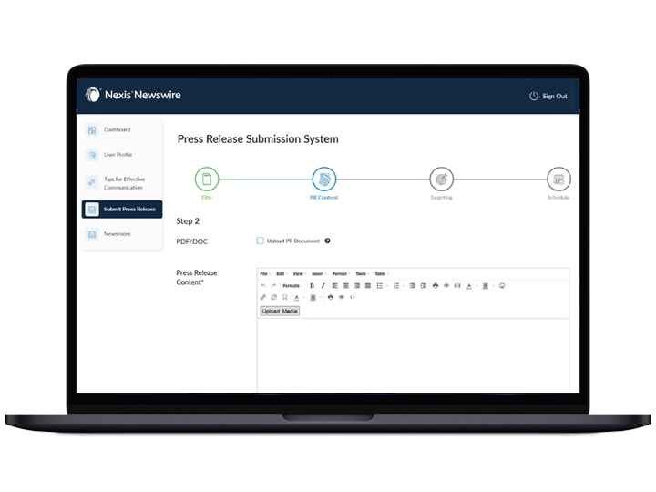 Newswire press release submission system