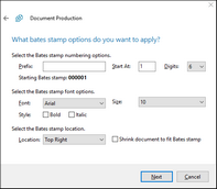 Batch Print Wizard > Bates Stamp Options