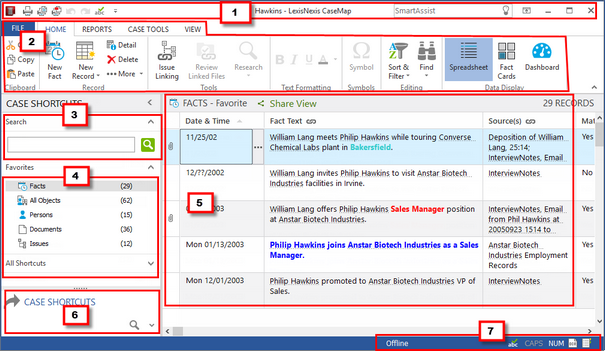 CaseMap user interface
